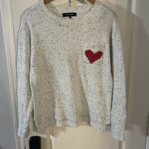 Cozy Speckled Sweater with Red Heart Accent